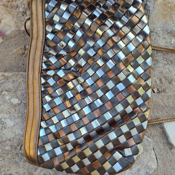 VINTAGE Y2K Morris Moskowitz Gold Silver Copper Gunmetal Woven Clutch EUC - Picture 8 of 12